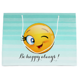 愛らしいウィンキング絵文字顔 – 常に幸せになる ラージペーパーバッグ