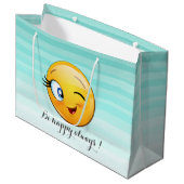 愛らしいウィンキング絵文字顔 – 常に幸せになる ラージペーパーバッグ (正面アングル)