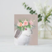 愛らしいウサギとフラワークラウンポートレート ポストカード (スタンド正面)