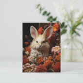 愛らしいウサギと花はがき ポストカード (スタンド正面)