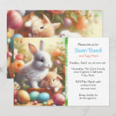 愛らしいウサギのイースターブランチ 招待状 (正面/裏面)