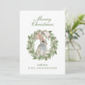 愛らしいウサギのウサギがリースのクリスマス シーズンカード (スタンド正面)