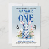 愛らしいウサギの少年 フラワーバースデー水彩 招待状 (正面)