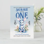 愛らしいウサギの少年 フラワーバースデー水彩 招待状 (スタンド正面)