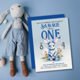 愛らしいウサギの少年 フラワーバースデー水彩 招待状