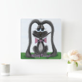 愛らしいウサギ スクエア壁時計 (ホーム)