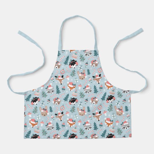 愛らしいウッドランドのクリスマス動物顔模様 エプロン (正面)
