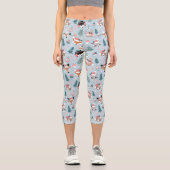 愛らしいウッドランドのクリスマス動物顔模様 カプリレギンス (正面)