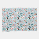 愛らしいウッドランドのクリスマス動物顔模様 キッチンタオル (横)