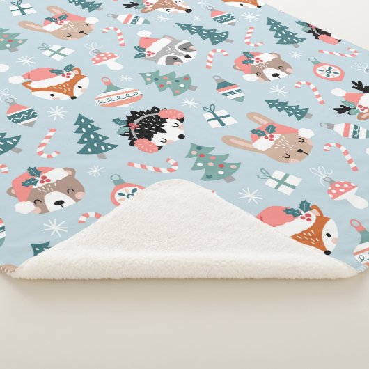 愛らしいウッドランドのクリスマス動物顔模様 シェルパブランケット (3/4)