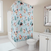 愛らしいウッドランドのクリスマス動物顔模様 シャワーカーテン (インサイチュ)