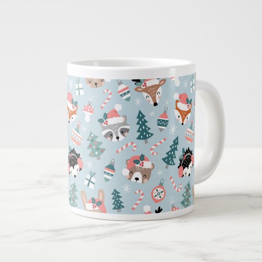 愛らしいウッドランドのクリスマス動物顔模様 ジャンボコーヒーマグカップ (正面右)