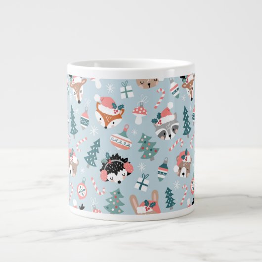 愛らしいウッドランドのクリスマス動物顔模様 ジャンボコーヒーマグカップ (正面)