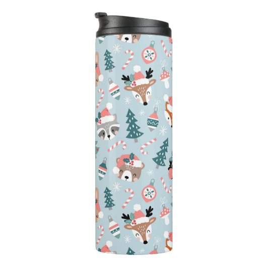 愛らしいウッドランドのクリスマス動物顔模様 タンブラー (回転右)