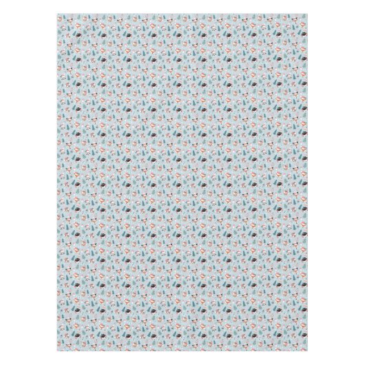 愛らしいウッドランドのクリスマス動物顔模様 テーブルクロス (正面)