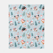 愛らしいウッドランドのクリスマス動物顔模様 フリースブランケット (正面)