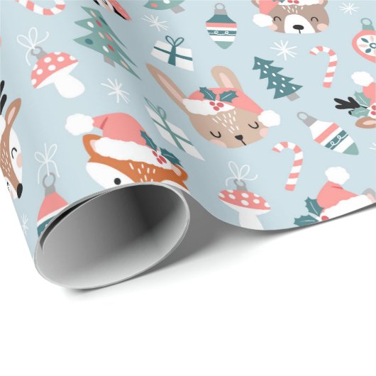 愛らしいウッドランドのクリスマス動物顔模様 ラッピングペーパー (ロールコーナー)