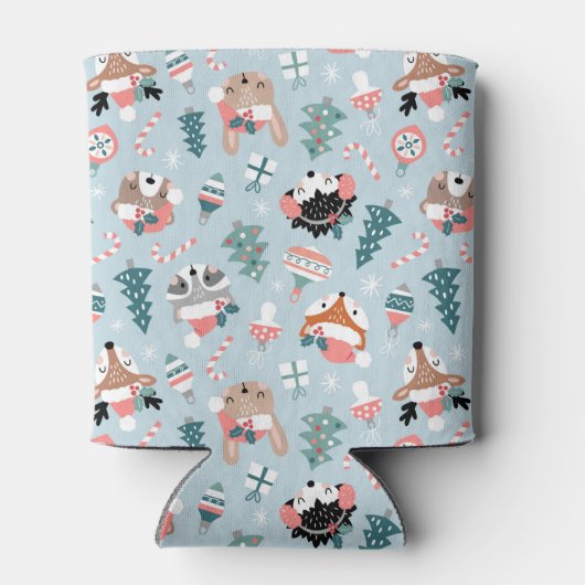 愛らしいウッドランドのクリスマス動物顔模様 缶クーラー (裏面)