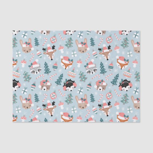 愛らしいウッドランドのクリスマス動物顔模様 薄葉紙 (正面)