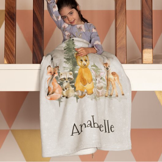 愛らしいウッドランドアニマルズホリデースノー フリースブランケット