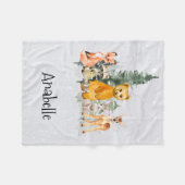 愛らしいウッドランドアニマルズホリデースノー フリースブランケット (正面(横))