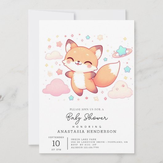 愛らしいウッドランドキツネベビーシャワー 招待状 (正面)