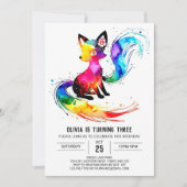 愛らしいウッドランドフォックスデジタルガールバースデー 招待状 (正面)