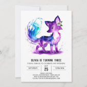 愛らしいウッドランドフォックスデジタルガールバースデー 招待状 (正面)