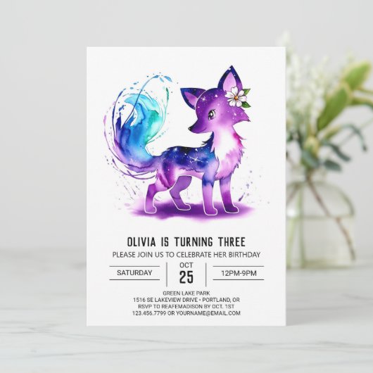 愛らしいウッドランドフォックスデジタルガールバースデー 招待状 (スタンド正面)