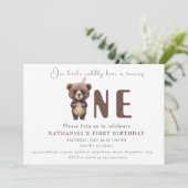 愛らしいウッドランドベアーファースト誕生日 招待状 (スタンド正面)