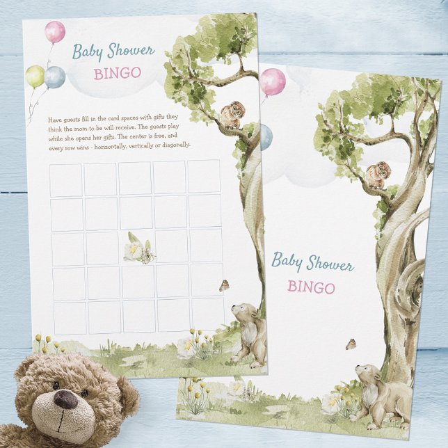 愛らしいウッドランドベア赤ちゃんシャワービンゴゲーム (Adorable Woodland Bear Baby Shower Bingo Game ©Susanne Sachers - Sunny Mind Design 🌞)