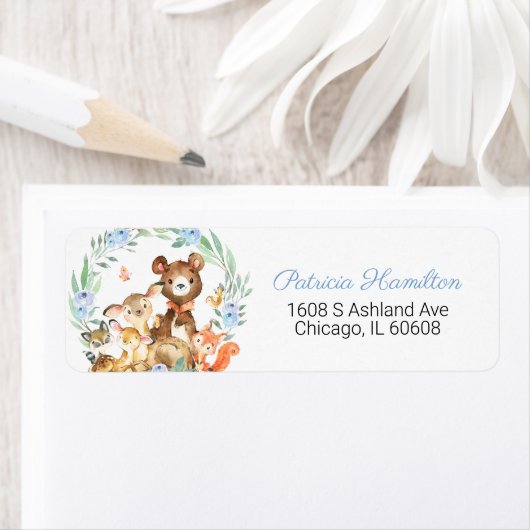 愛らしいウッドランド動物の緑の赤ちゃんシャワー ラベル (インサイチュ)