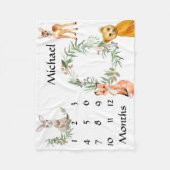 愛らしいウッドランド動物キツネマイルストーンキープサケ フリースブランケット (正面)