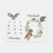 愛らしいウッドランド動物キツネマイルストーンキープサケ フリースブランケット (正面(横))