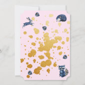 愛らしいウッドランド動物ピンク&ネイビーブルー銀河系 招待状 (裏面)