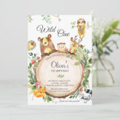 愛らしいウッドランド動物1st誕生日ワイルドワン 招待状 (スタンド正面)