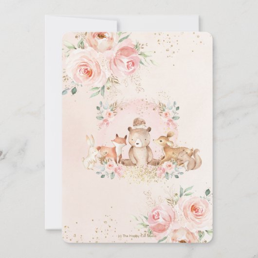 愛らしいウッドランド赤面フローラガーリーベビーシャワー 招待状 (裏面)