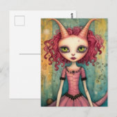 愛らしいエイリアンレディーミックスメディアコラージュ ポストカード (正面/裏面)