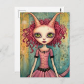 愛らしいエイリアンレディーミックスメディアコラージュ ポストカード (正面/裏面)