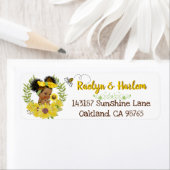 愛らしいエスニック赤ちゃん女の子|黄色ひまわりメール ラベル (インサイチュ)