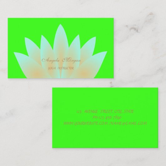 愛らしいエレガントロータスフラワーネオングリーン 名刺 (正面/裏面)