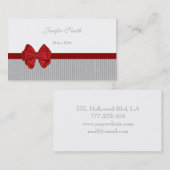 愛らしいエレガント赤い弓名門私立校風のストライプの 名刺 (正面/裏面)