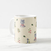 愛らしいオオカミと森の果実のパターン コーヒーマグカップ (正面左)