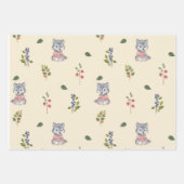 愛らしいオオカミと森の果実のパターン ラッピングペーパーシート (正面3)