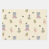 愛らしいオオカミと森の果実のパターン ラッピングペーパーシート (正面2)