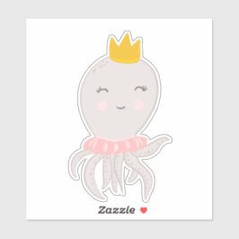 愛らしいオクタパスイラストレーションと王冠 シール