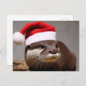 愛らしいオッタサンタハット ポストカード (正面/裏面)