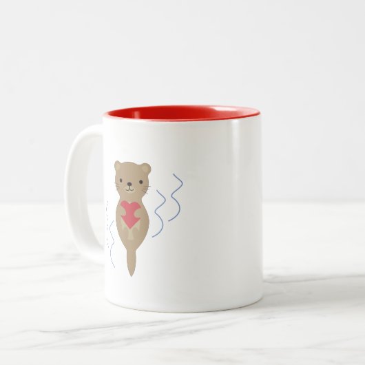 愛らしいオッターハグハート ツートーンマグカップ (正面左)