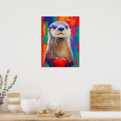 愛らしいオッターホールディング赤いハートバレンタインデー ポスター (キッチン)