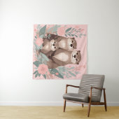愛らしいオッターボーホピンクローズママパパとベビー タペストリー (インサイチュ(横))